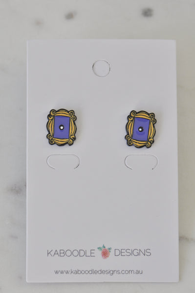 Friends New York Apartment Door Picture Frame Enamel Stud Earrings