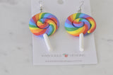 Colourful Clay Swirl Lollipop Candy Novelty Fun Drop Dangle Earrings