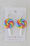 Colourful Clay Swirl Lollipop Candy Novelty Fun Drop Dangle Earrings