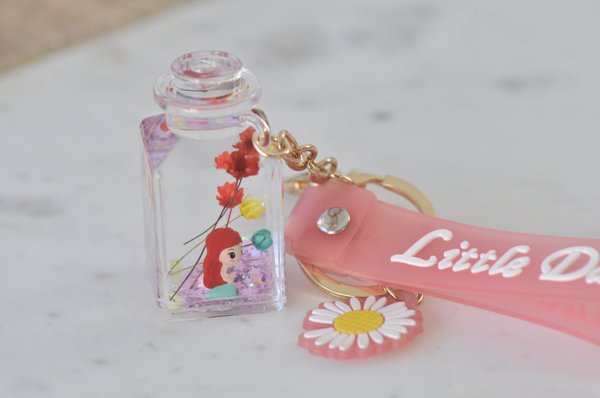 Pink Princess Mermaid Novelty Fun Liquid Keychain Keyring