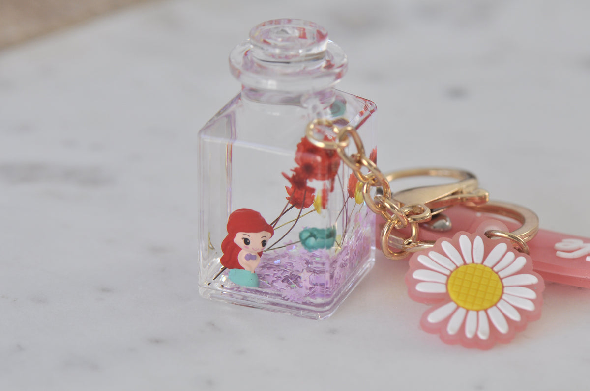 Pink Princess Mermaid Novelty Fun Liquid Keychain Keyring