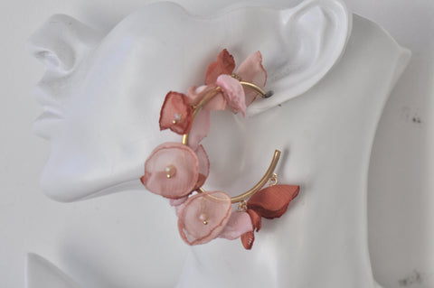 Fabric Flower Hoop Drop Earrings