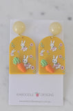 Geometric Mustard Rabbit Bunny Carrot Statement Drop Dangle Earrings