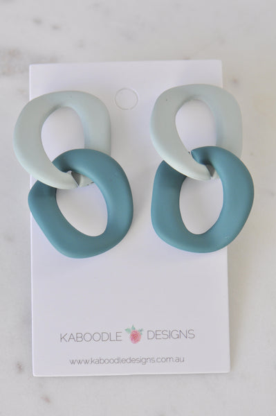 Geometric Green Link Ring Stud Dangle Earrings