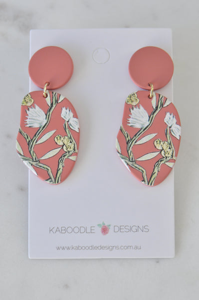 Geometric Boho Flowers Coral Statement Drop Dangle Earrings