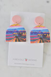 Geometric Rainbow Landscape Painting Style Statement Drop Dangle Earrings