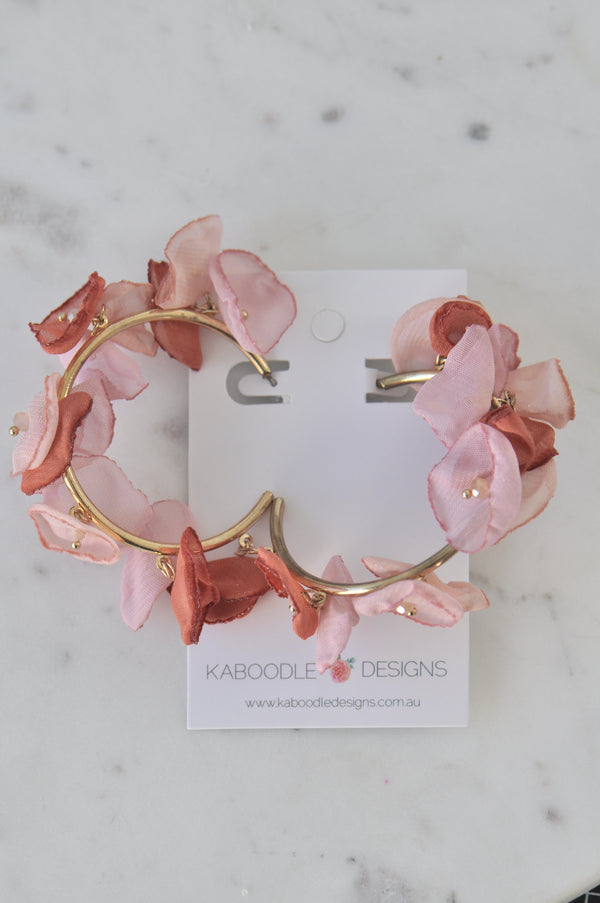 Fabric Flower Hoop Drop Earrings