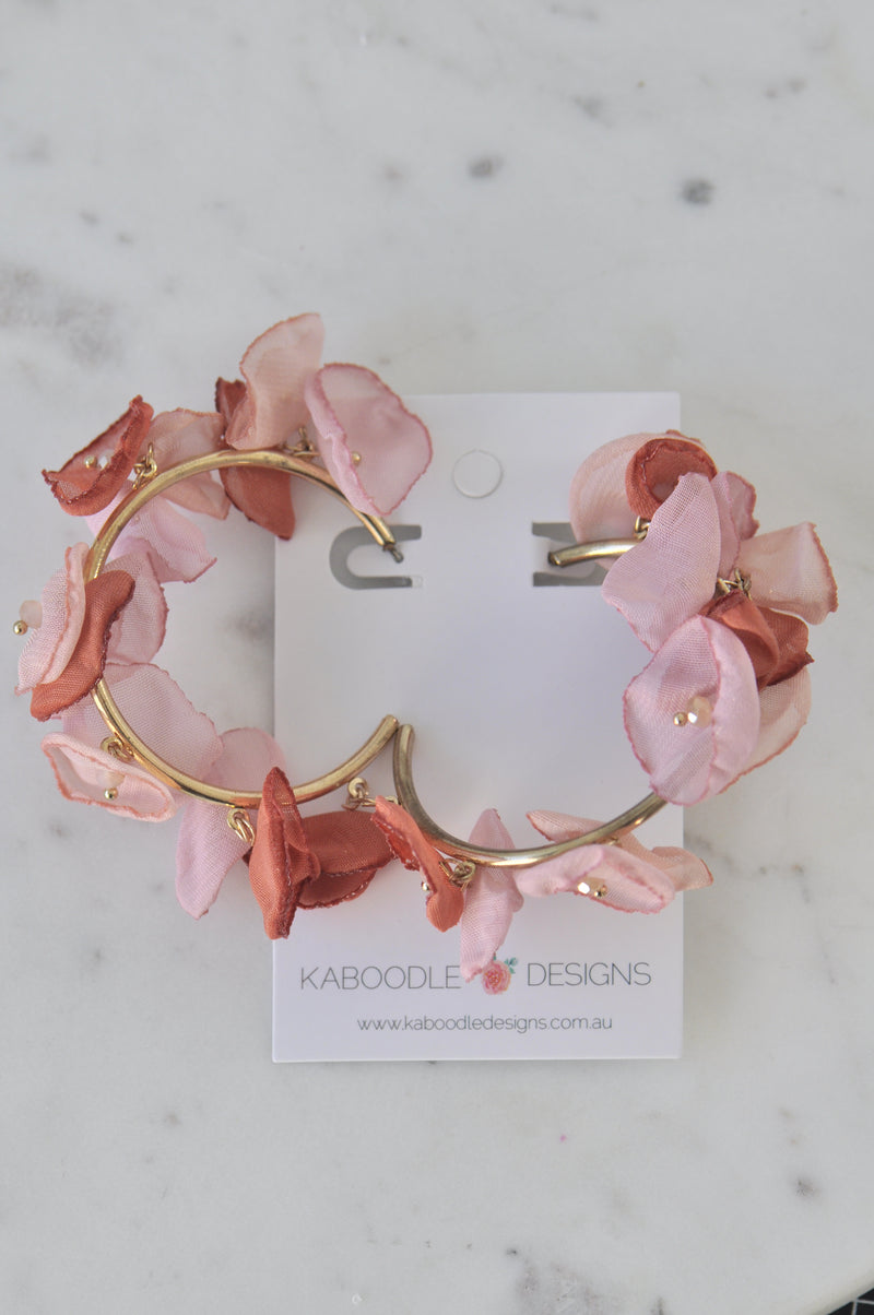 Fabric Flower Hoop Drop Earrings