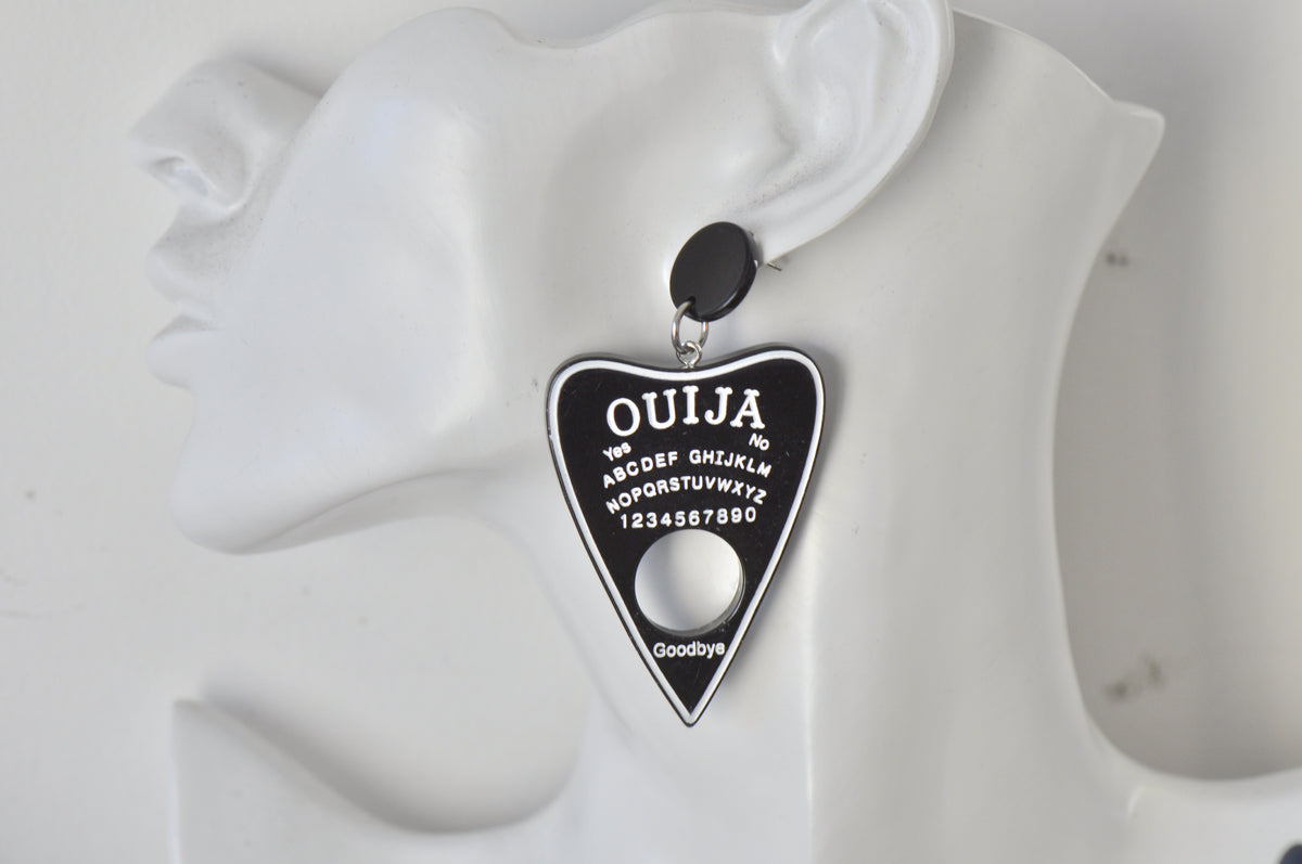 Novelty Ouija Board Spirit Fortune Telling Halloween Dangle Earrings  - Black and White