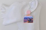 Geometric Rainbow Landscape Painting Style Statement Drop Dangle Earrings