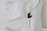 Black and Gold Hearts Statement Dangle Drop Earrings