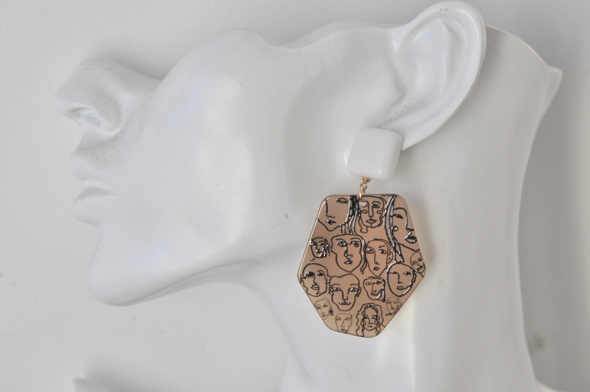 Acrylic Faces Drawing Geometric Drop Dangle Earrings
