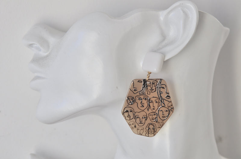 Acrylic Faces Drawing Geometric Drop Dangle Earrings