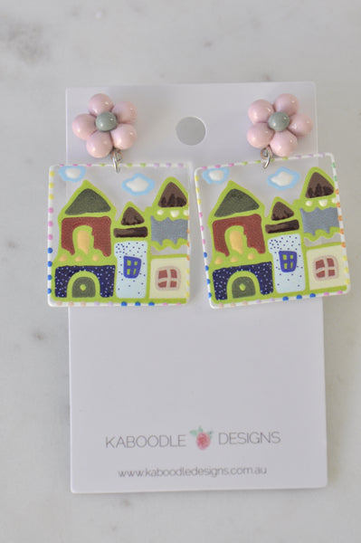 Acrylic Art House Drop Dangle Earrings