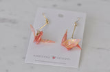 Origami Paper Crane Bird Novelty Fun Drop Dangle Earrings