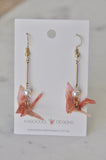 Origami Paper Crane Bird Novelty Fun Drop Dangle Earrings