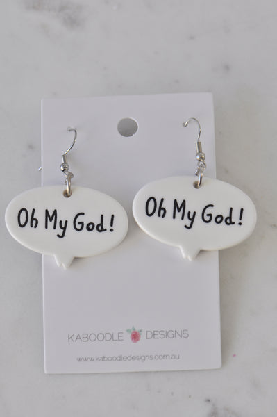 Acrylic Oh My God! Speech Bubble Dangle Drop Earrings