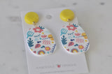 Geometric Mustard Boho Flowers and Patterns Drop Dangle Earrings