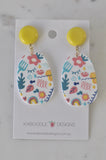 Geometric Mustard Boho Flowers and Patterns Drop Dangle Earrings