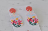 Geometric Coral Boho Tulip Flowers Drop Dangle Earrings