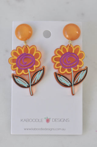 Acrylic Sunflower Drawing Teachers Drop Dangle Earrings