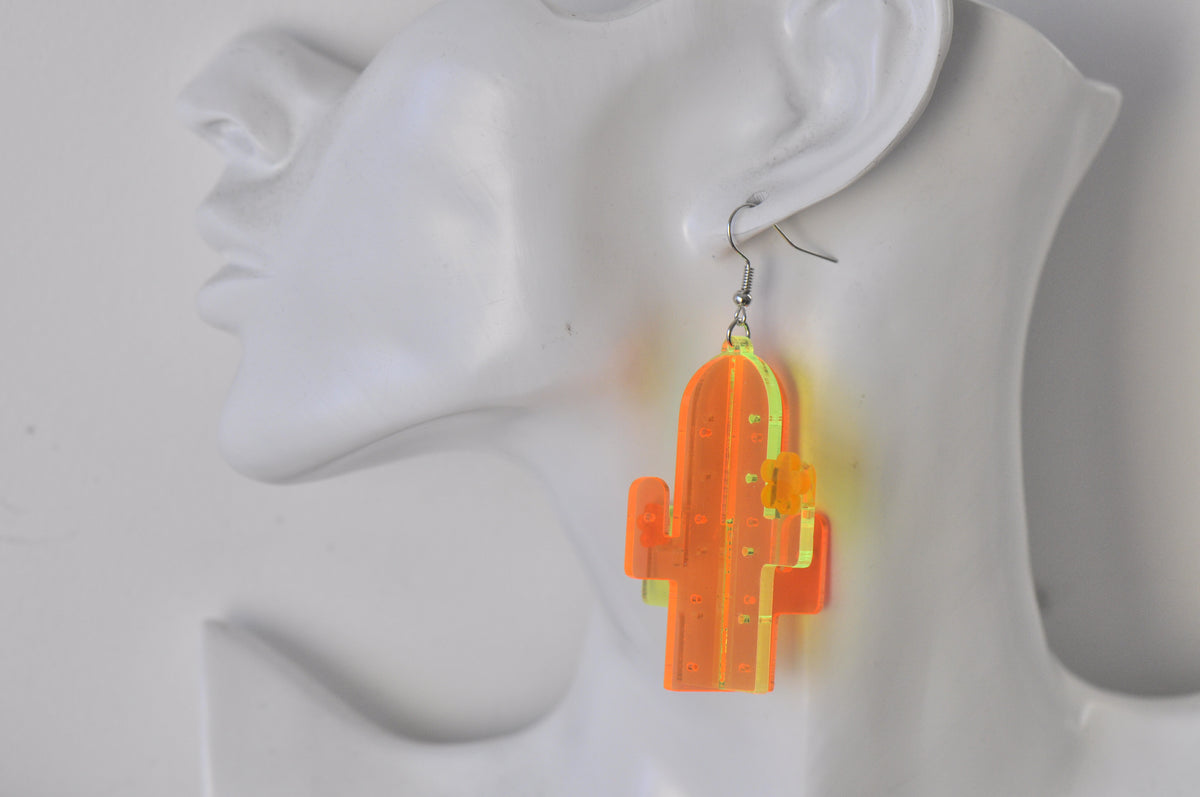 Acrylic 3D Cactus Desert Outback Drop Dangle Earrings