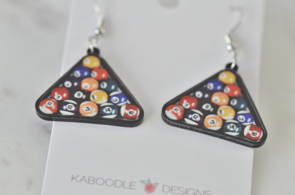 Snooker Balls Billiard Drop Dangle Earrings