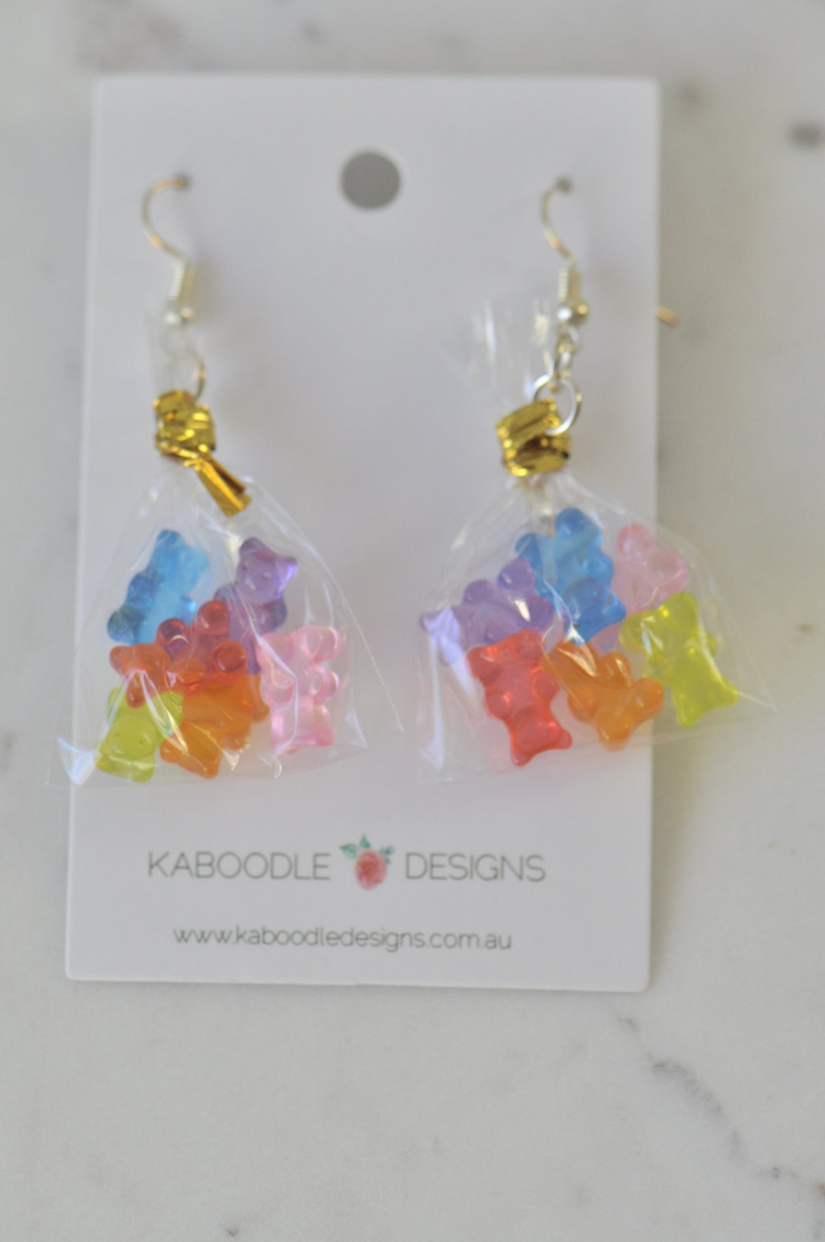 Novelty 3D Candy Lolly Gummy bear in a Bag Dangle Drop Earrings - Lime Green
