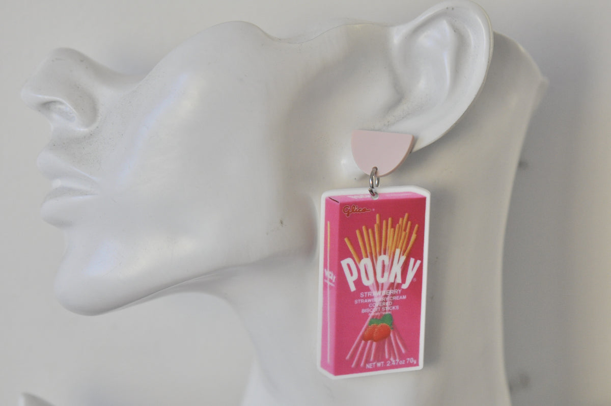 Acrylic Pocky Snack Biscuit Drop Earrings