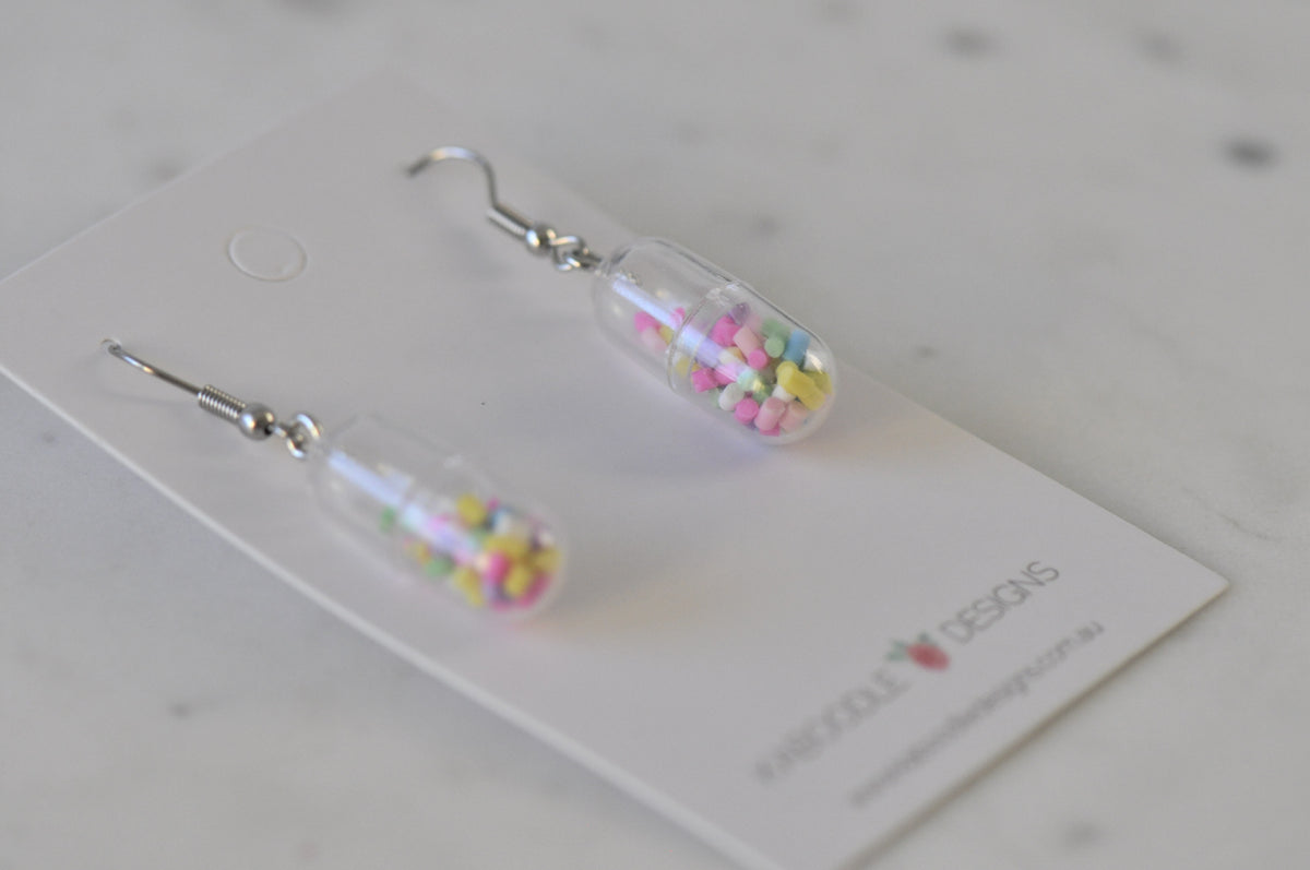 Novelty Sprinkles Medicine Drop Dangle Earrings