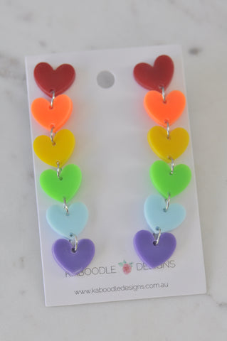 Acrylic Rainbow Hearts Statement Drop Dangle Earrings