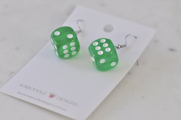 Novelty Dice Die Card Game Board Game Dangle Earrings - Green