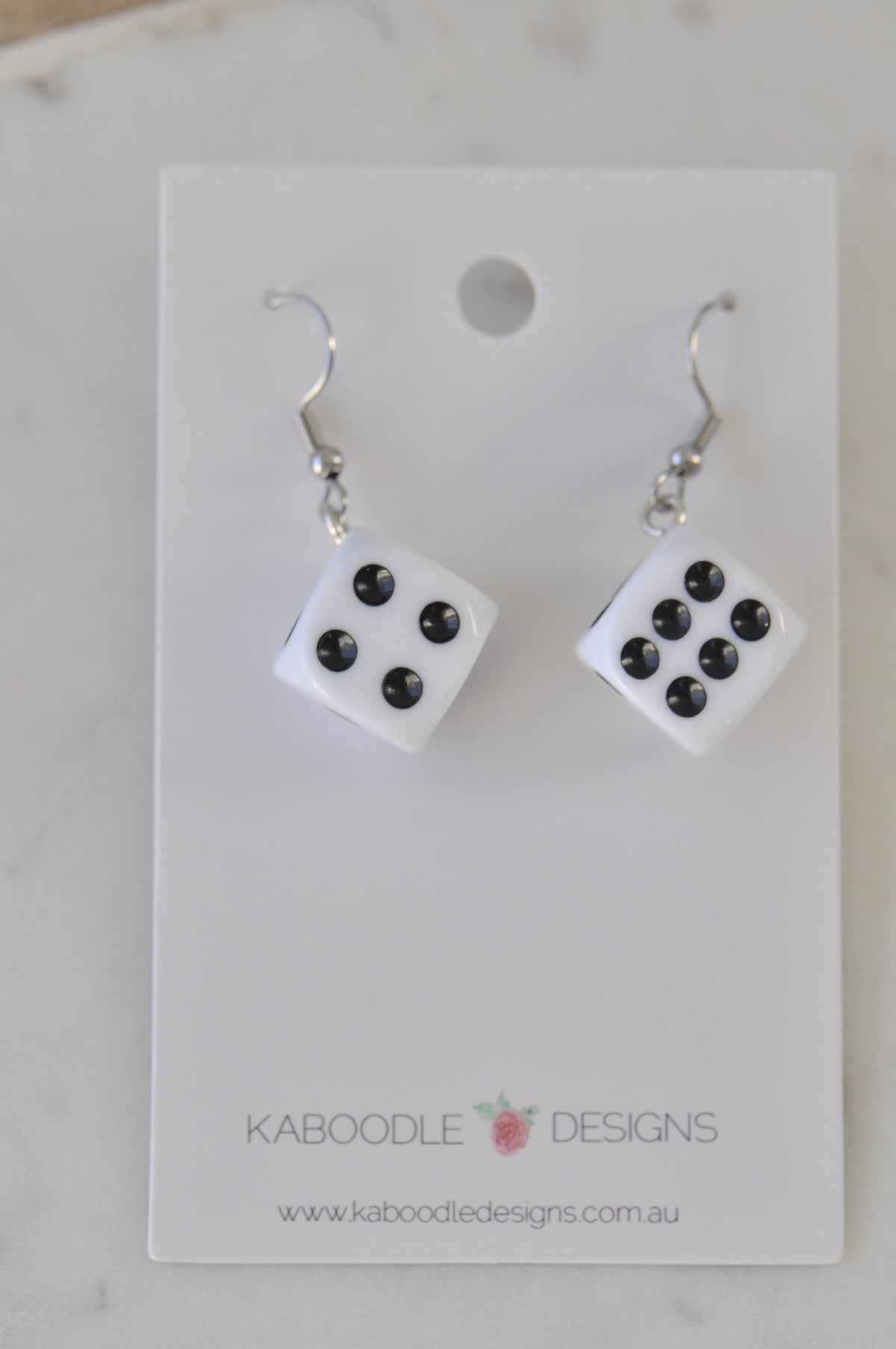 Novelty Dice Die Card Game Board Game Dangle Earrings - White