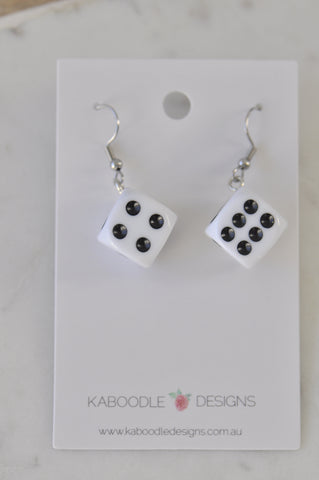 Novelty Dice Die Card Game Board Game Dangle Earrings - White