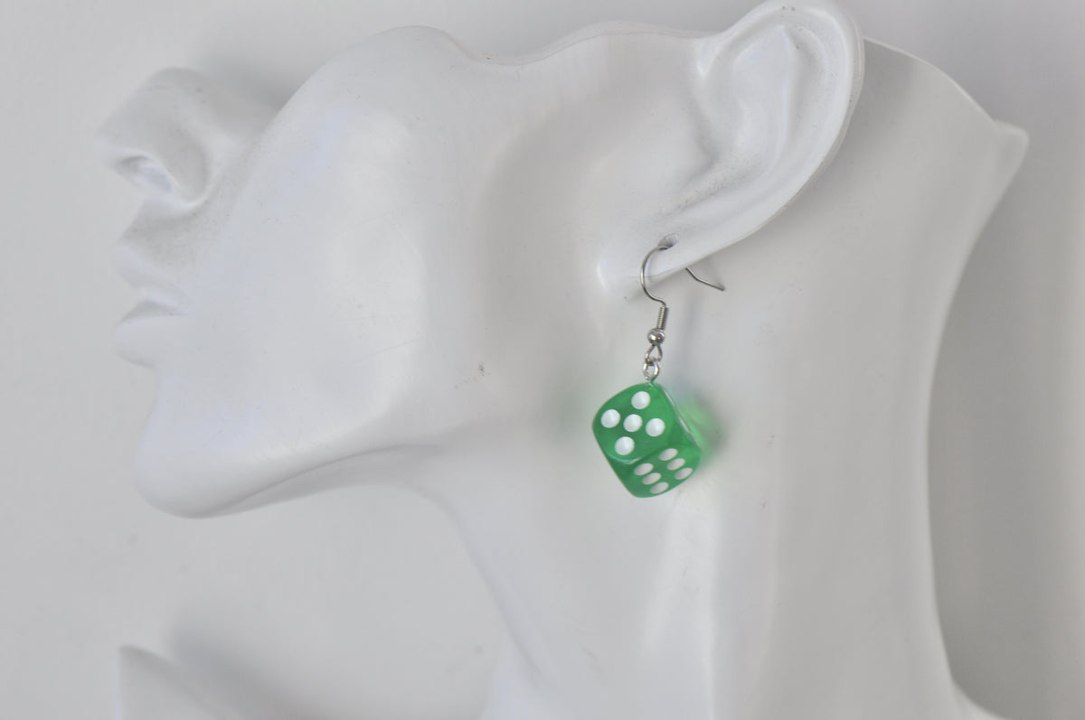 Novelty Dice Die Card Game Board Game Dangle Earrings - Green