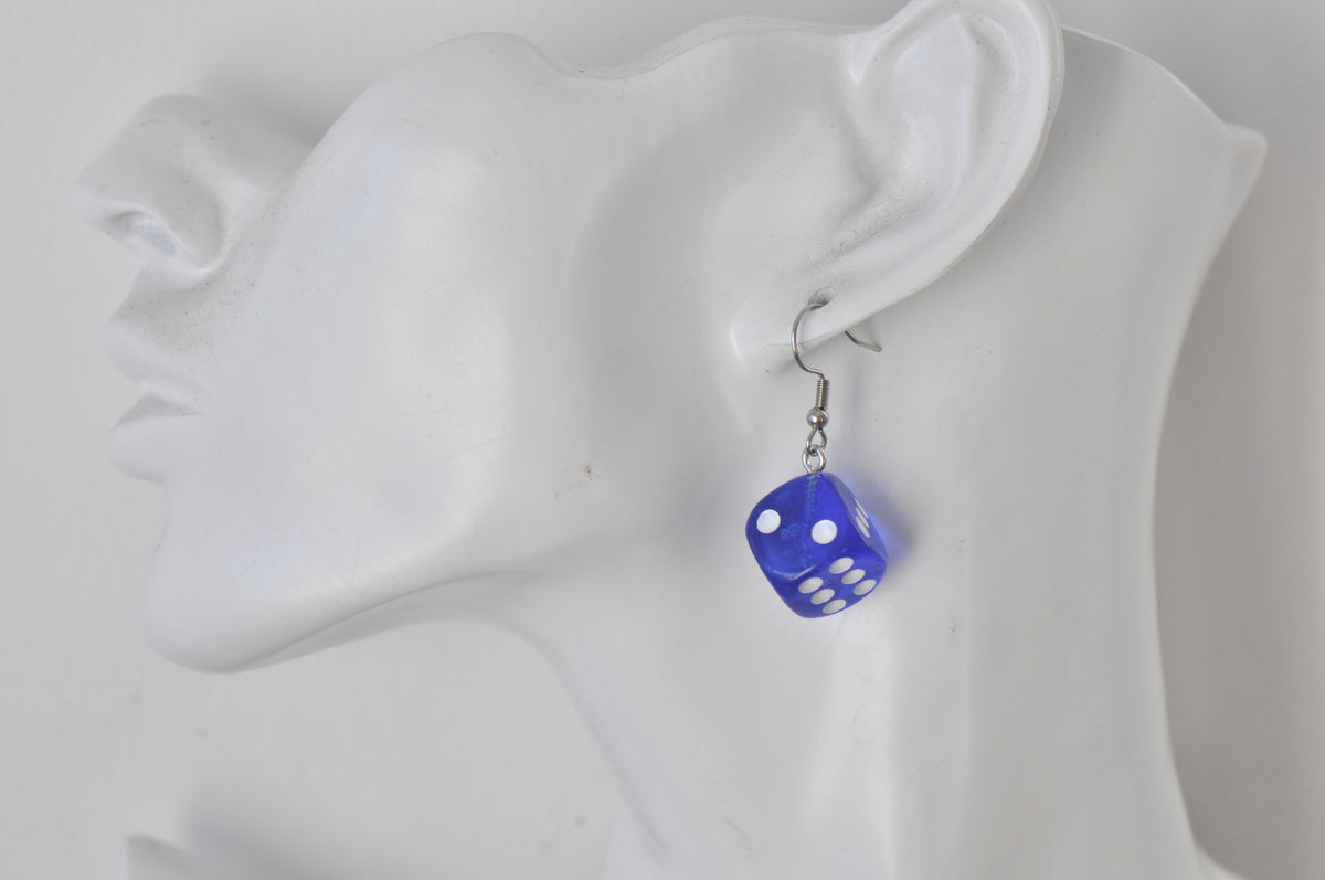 Novelty Dice Die Card Game Board Game Dangle Earrings - Blue