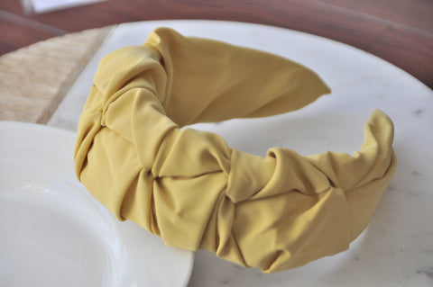 Fabric Ruffled Ruffle Statement Headband - Mustard Yellow