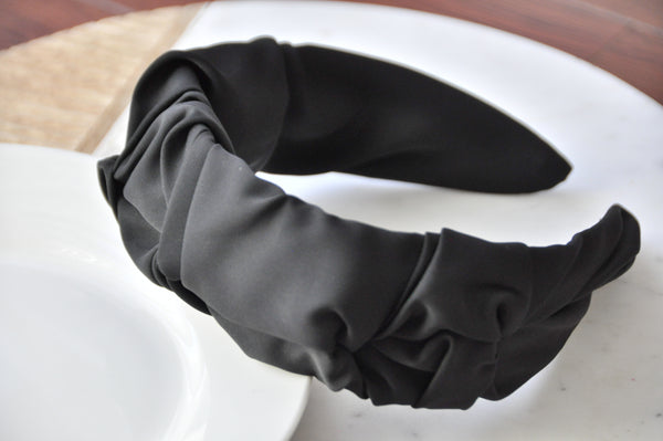 Fabric Ruffled Ruffle Statement Headband - Black