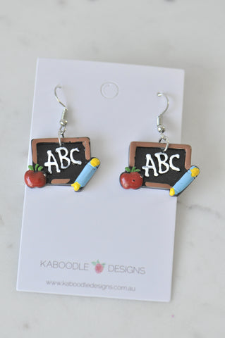 Novelty Fun Teachers School Classroom Chalkboard Apple Resin Drop Dangle Earrings
