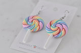 Colourful Clay Swirl Lollipop Candy Novelty Fun Drop Dangle Earrings