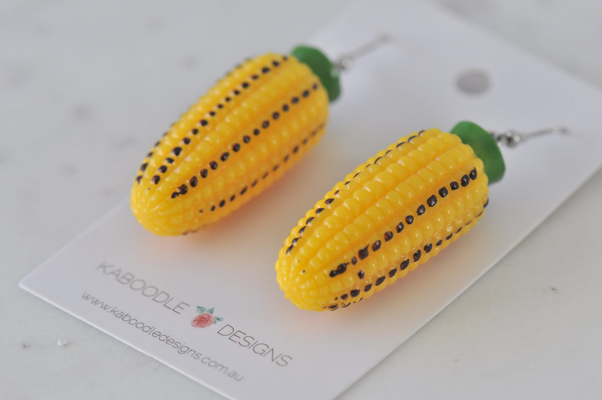 Miniature Food Corn Vegetable Dangle Earrings
