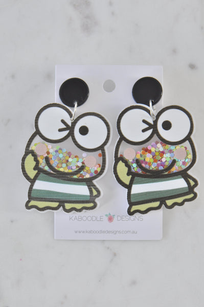 Acrylic Frog Glitter Shaker Drop Dangle Earrings