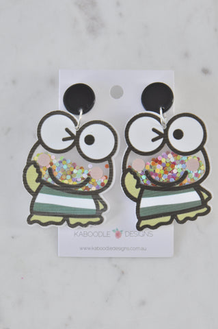 Acrylic Frog Glitter Shaker Drop Dangle Earrings