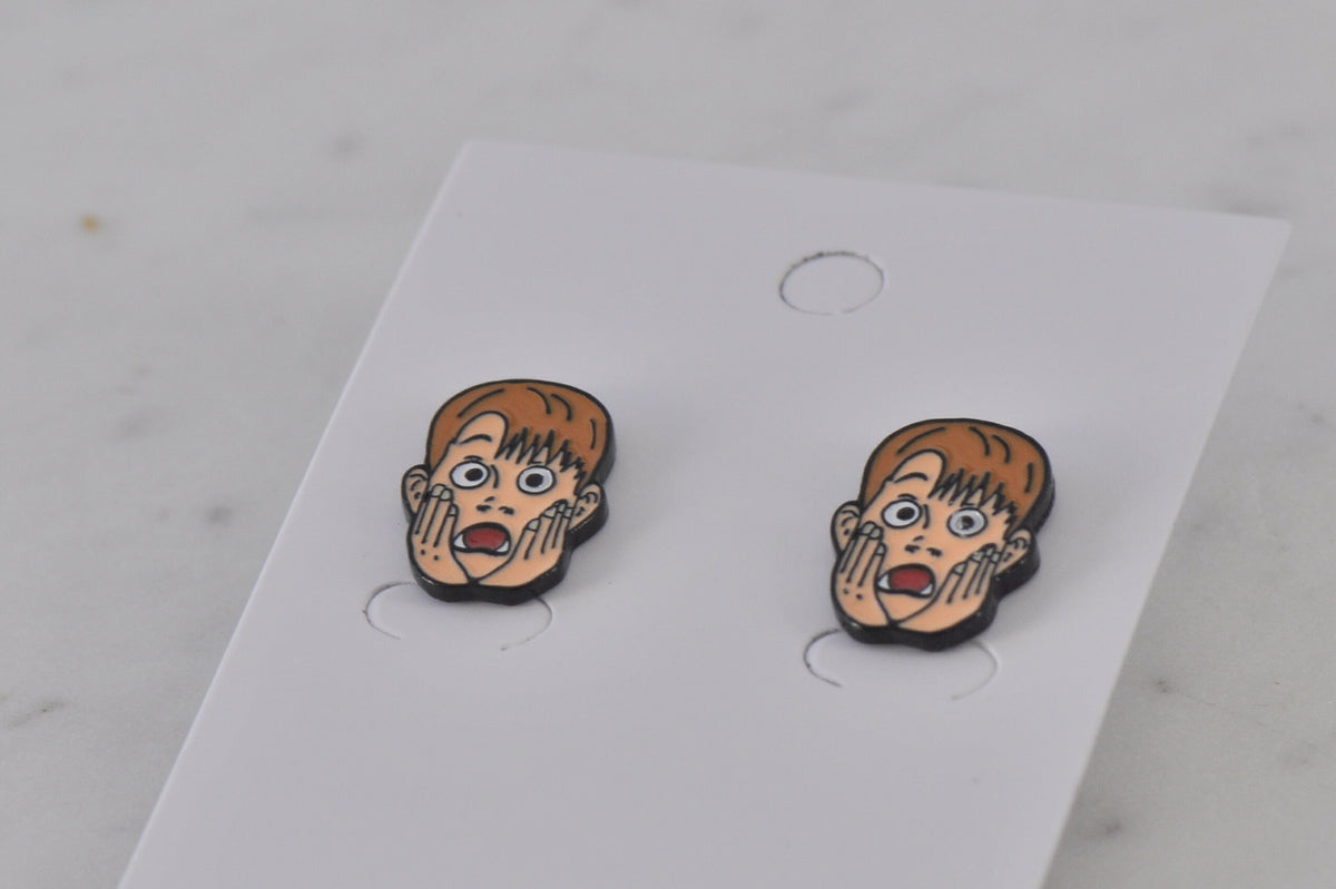 Home Alone 90s Movie Kevin Face Enamel Stud Earrings
