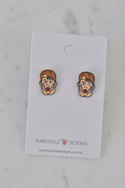Home Alone 90s Movie Kevin Face Enamel Stud Earrings