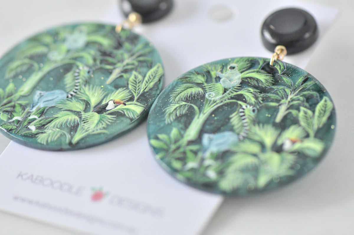 Novelty Amazon Rainforest Monkey Lemur Toucan Dangle Earrings