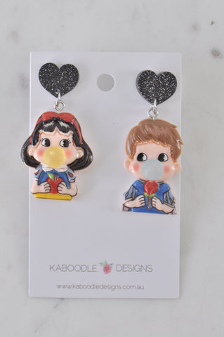 Acrylic Snow White and Prince Charming Bubble gum Fairytale Dangle Drop Earrings