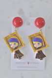 Novelty Van Gogh Inspired Girl With A Pearl Painting Picture Frame Dangle Earrings