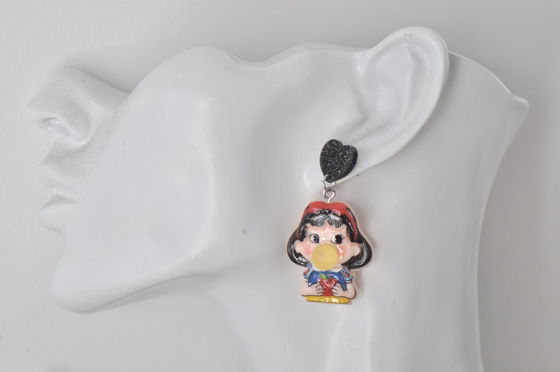 Acrylic Snow White and Prince Charming Bubble gum Fairytale Dangle Drop Earrings