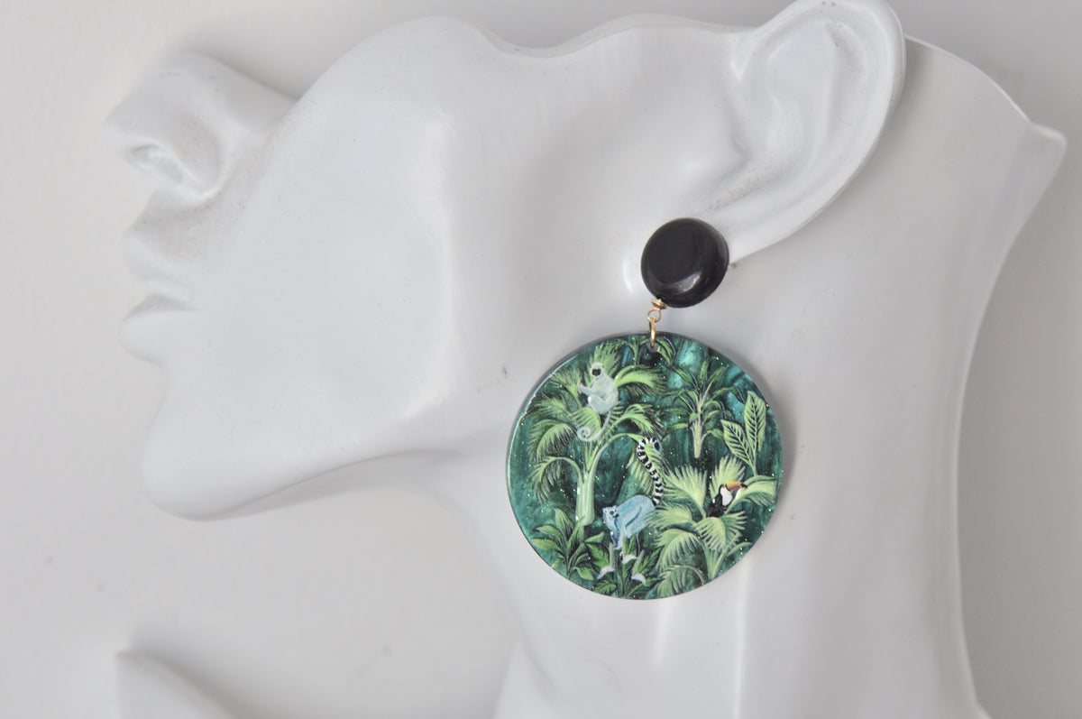 Novelty Amazon Rainforest Monkey Lemur Toucan Dangle Earrings